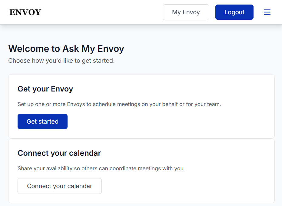 Choose how to start in Ask My Envoy