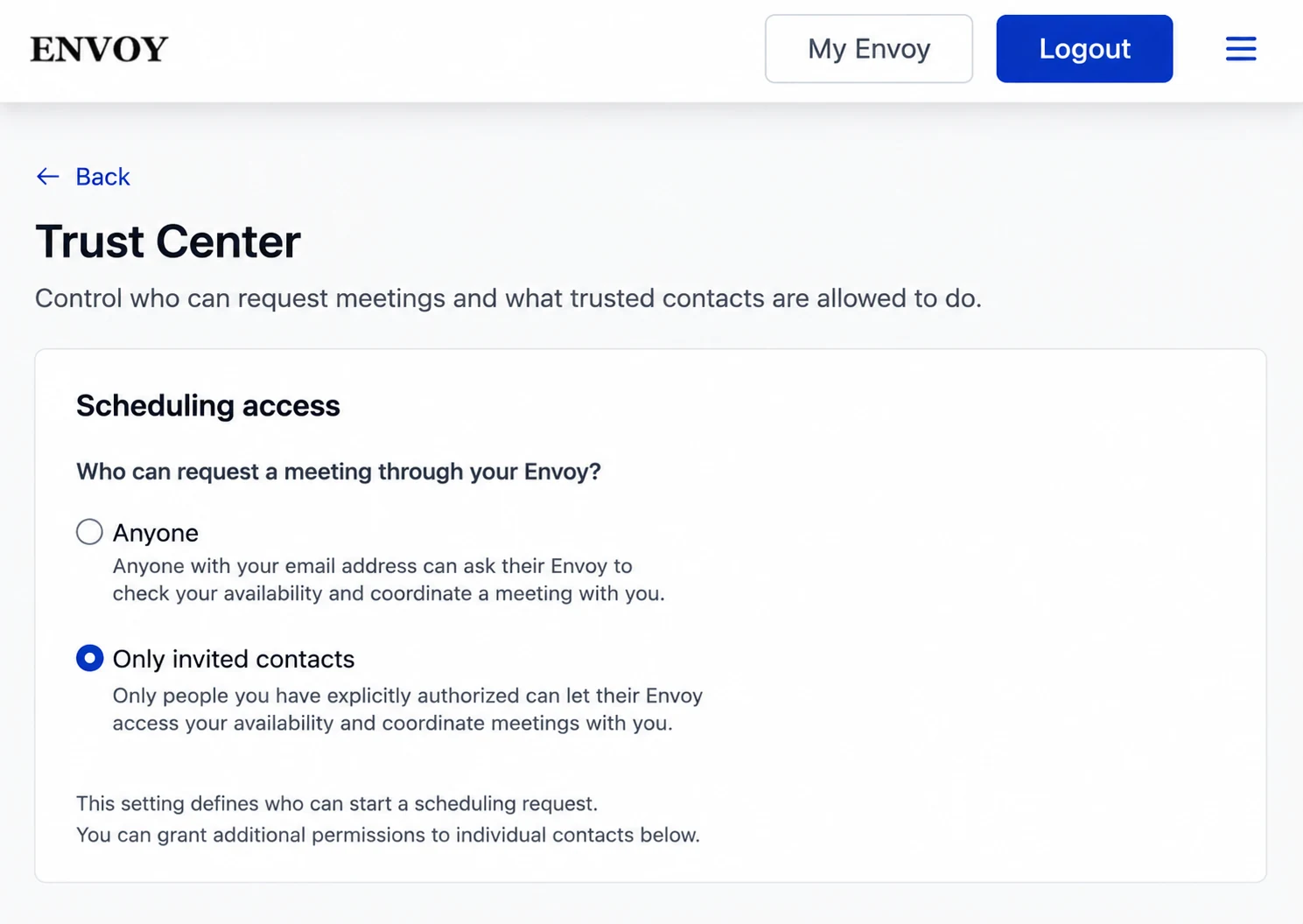 Access request controls in Ask My Envoy